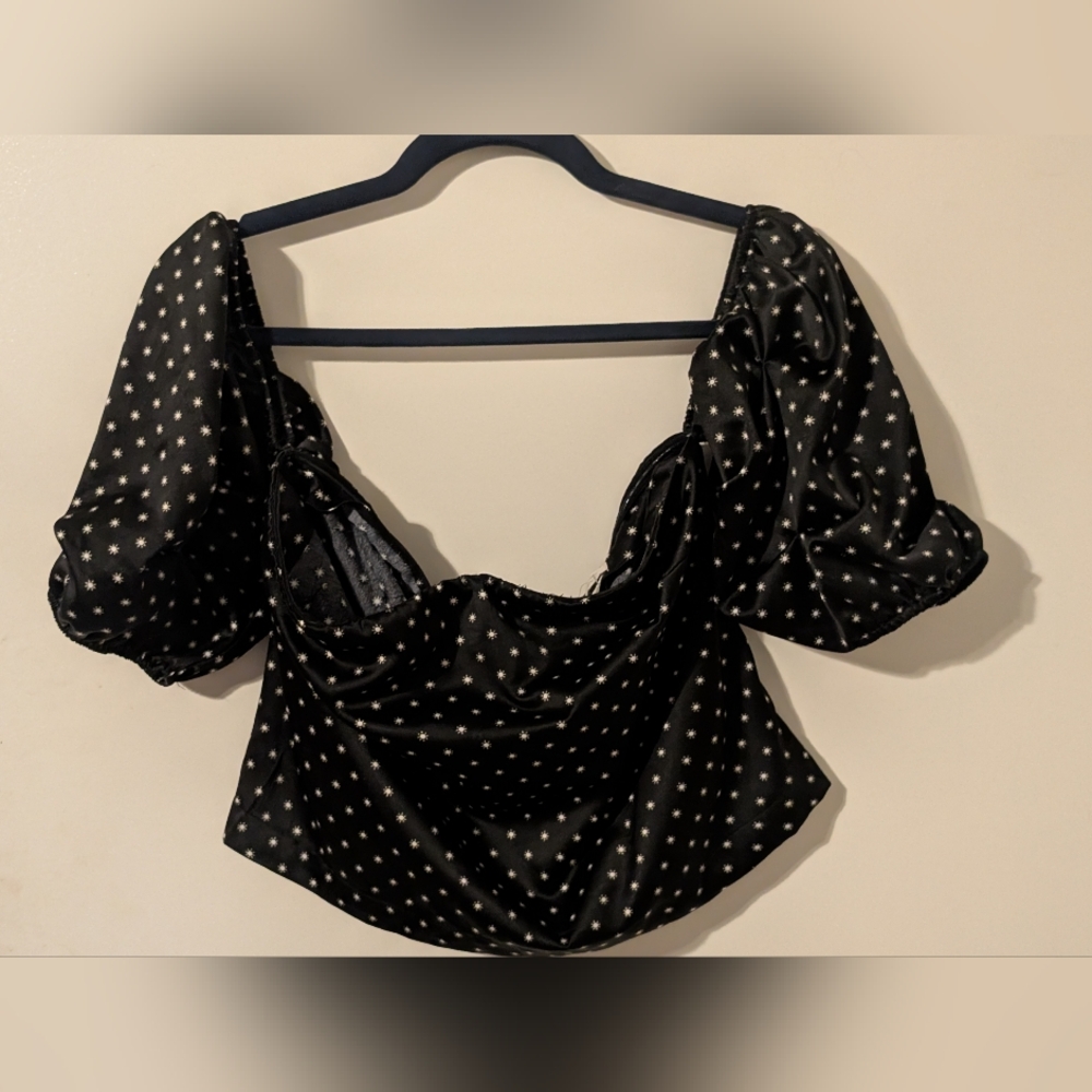 Urban Outfitters Black Polka Dot Cropped Blouse Small NWOT